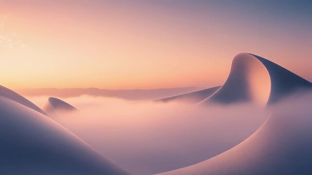 Smooth, curving snow dunes under a soft pastel sunset sky