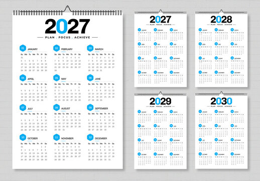Wall Calendar 2026 to 2030