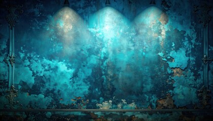 Fototapeta premium A textured, distressed wall with ornate decorative elements and dramatic lighting.