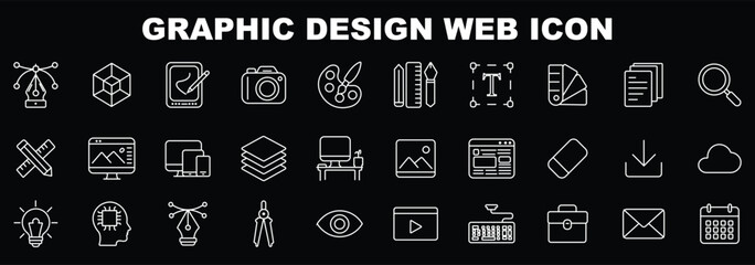 Set of thin line icons of graphic design. Simple linear icons in a modern style flat, Creative Process. Graphic design, creative package, stationary, software and mor © Top