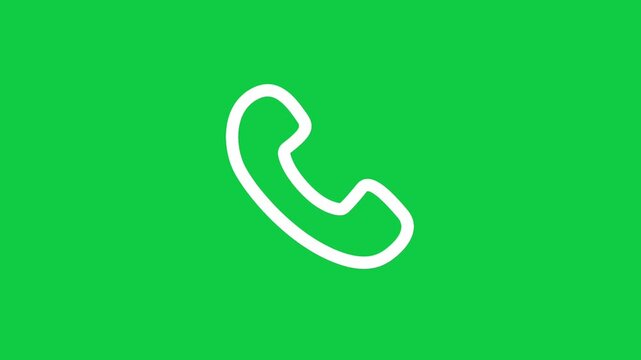 White Phone Call Outline Animated Icon. Animated flat line icon featuring a white telephone call receiver outline symbol for helpline support and contact customer service channels.