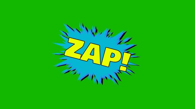 ZAP Comic book style graphic with effect text bubble green scren 4k video