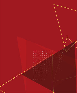 Triangle geometric shapes pattern layered on a red backdrop with halftone dots for a bold contemporary graphic design composition.