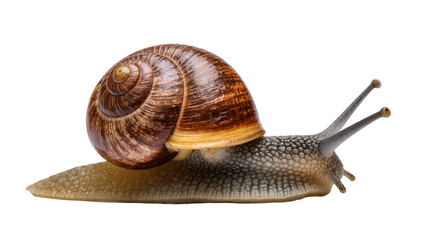Brown spiral shell snail with textured body, isolated on transparent background © Alexander