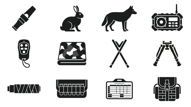 Includes: predator call, rabbit decoy, coyote decoy, electronic caller, speaker remote, camouflage net, shooting sticks, bipod, suppressor cover, shell holder, range card, utility pouch.