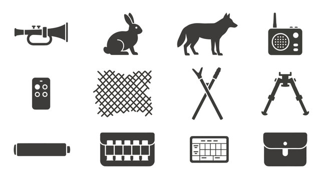 Includes: predator call, rabbit decoy, coyote decoy, electronic caller, speaker remote, camouflage net, shooting sticks, bipod, suppressor cover, shell holder, range card, utility pouch.