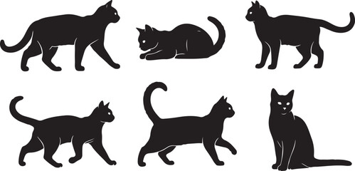 Black cat silhouettes, feline icons, cat graphics, animal set isolated on Transparent Background © Riponislam