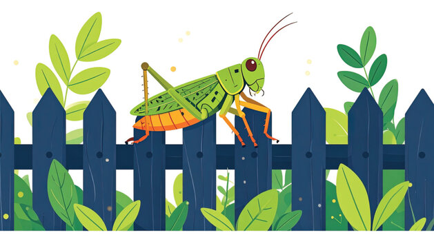 Green Grasshopper on Fence Post Insect.