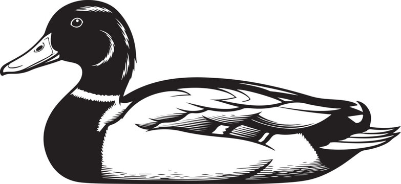 Black and white duck, vector illustration, animal icon, wildlife symbol isolated on Transparent Background