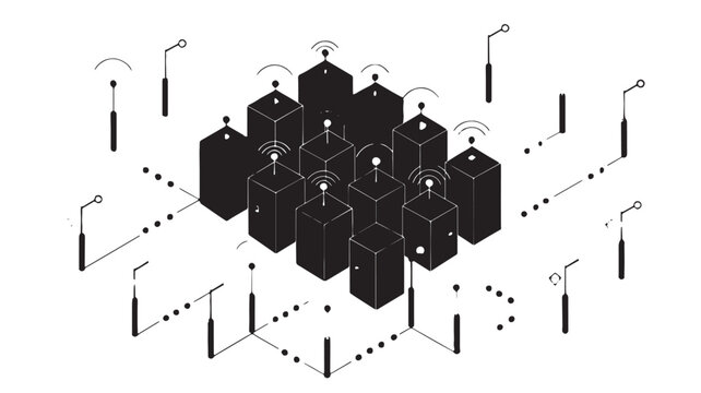 Isometric data network node connection vector icon