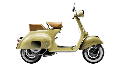 Pale yellow vintage scooter with brown leather seat, isolated on transparent background © Alexander