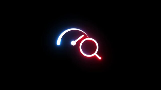 Neon dashboard gauge icon glowing in blue and red motion animation on black back.