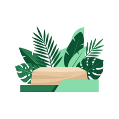 Lush tropical plant arrangement in a wooden planter © durjayu