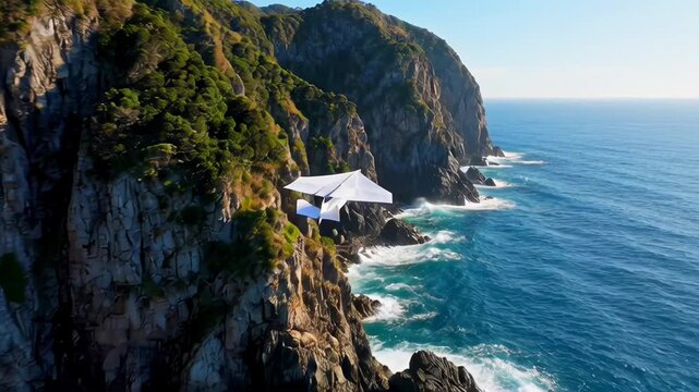 ?Aerial drone survey over majestic coastal cliffs and ocean waves