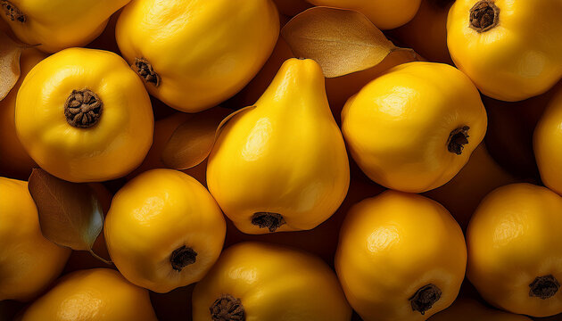 Close Up Of Golden Yellow Quinces As A Background