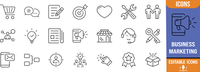 Business marketing communication service icons. shopping cart icon set, target icon set, lightbulb icon set © Romjan