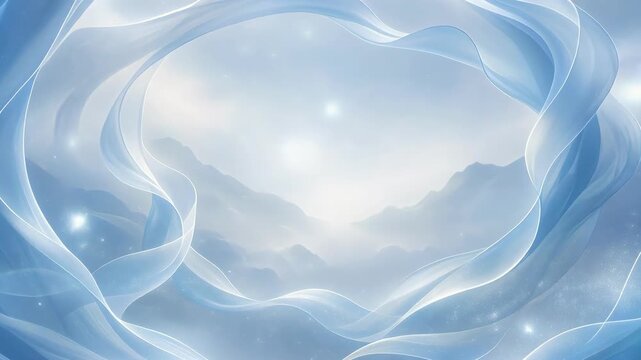 Abstract swirling blue and white waves creating a soft, ethereal vortex