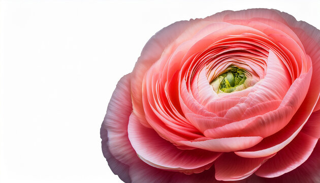 Coral Pink Ranunculus Flower Close Up On Transparent Background
