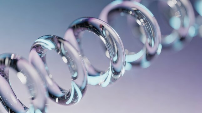 A close-up image of a transparent glass helix or spiral structure with reflections, set against a soft blue and purple gradient background.