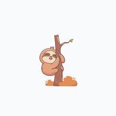 Obraz premium Cute sloth climbing a tree, vector illustration