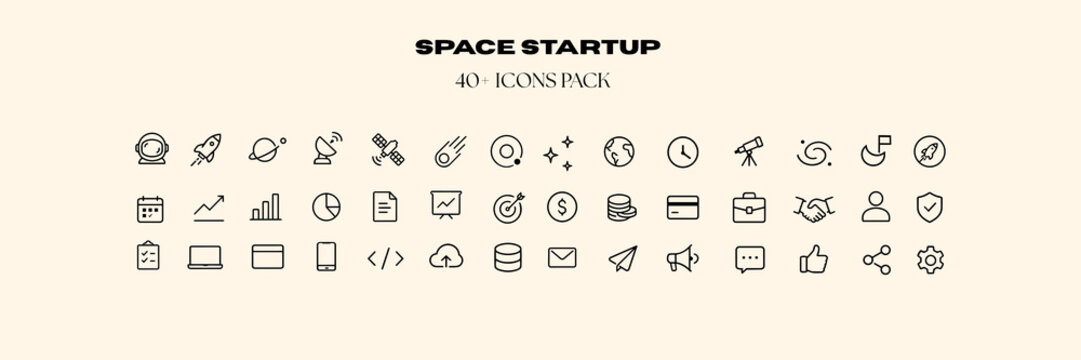 SPACE STARTUP ICONS. Suitable for startups, games, UI, presentations etc.
