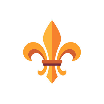 Gold fleur-de-lis with three stylized petals, curved side lobes, central spear shape, and horizontal band, heraldic emblem for ornament, insignia, and decorative design, colorful illustration
