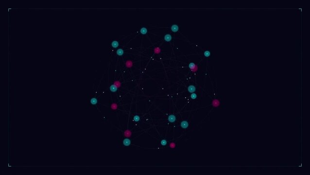 Global customer network with connected nodes and digital communication system, supporting business relationships, data exchange and interaction analytics in animated video loop.