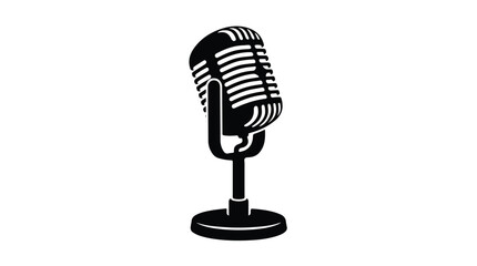 Vintage retro microphone vector illustration, classic studio condenser mic icon, black and white podcast and broadcasting equipment graphic
