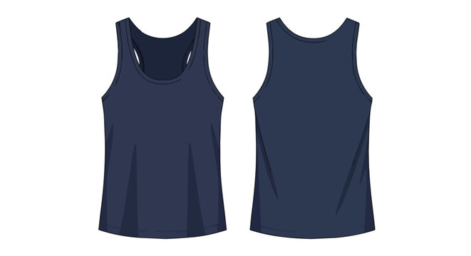 Dark Navy Blue Sleeveless Racerback Tank Top Mockup for Women Front and Back View Casual Activewear Template