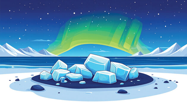 Ice Blocks on Frozen Ground.