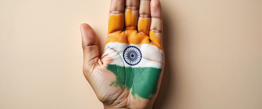 Open palm with tricolor powder for Indian Holi and patriotism