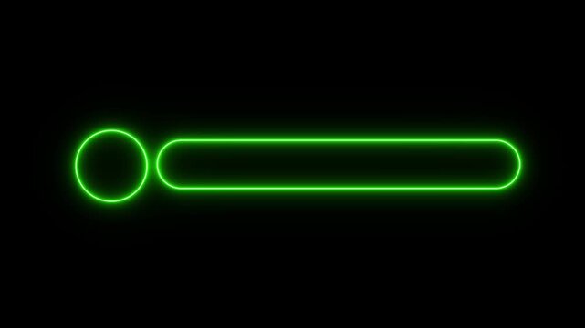 Glowing neon lower-third title bar icon on black background. sleek nameplate banner icon. Animated text bar reveal, professional broadcast title strip. Perfect for content information display.