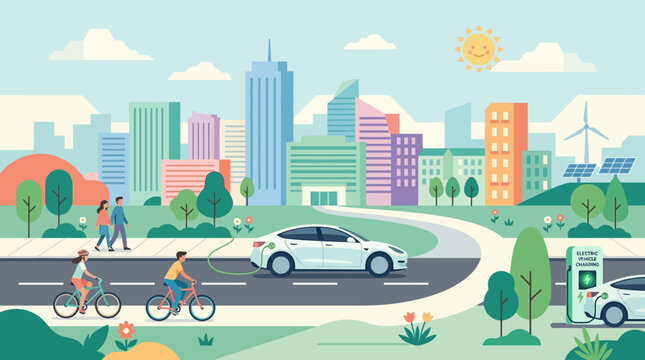 Eco-Friendly Cityscape: Electric Car Charging in Urban Environment