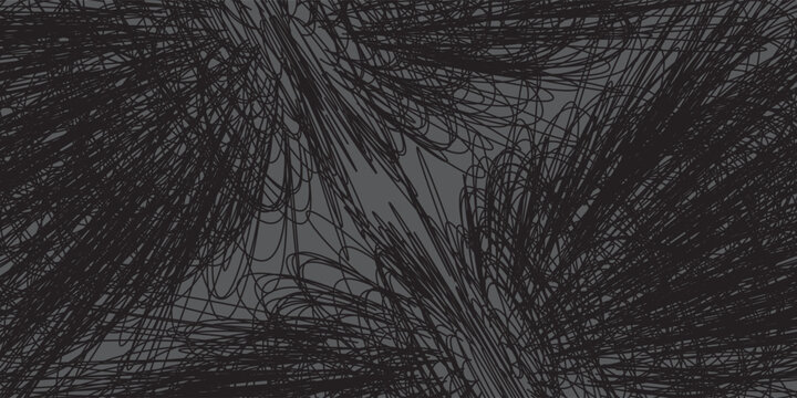Abstract Dark Gray Background Vector Chaotic Messy Black Tangled Lines Pattern Scribble Texture Minimalist Charcoal Monochrome Banner Presentation Template