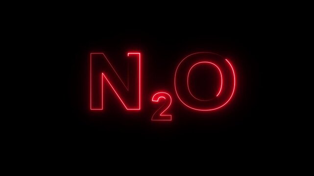 Glowing neon Nitrous Oxide gas animation on a black background. Representing the nitrous oxide molecule in a dramatic and mysterious style- 4k black background icon animation with Glitch Effect