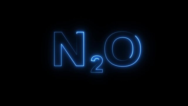 Glowing neon Nitrous Oxide gas animation on a black background. Representing the nitrous oxide molecule in a dramatic and mysterious style- 4k black background icon animation with Glitch Effect