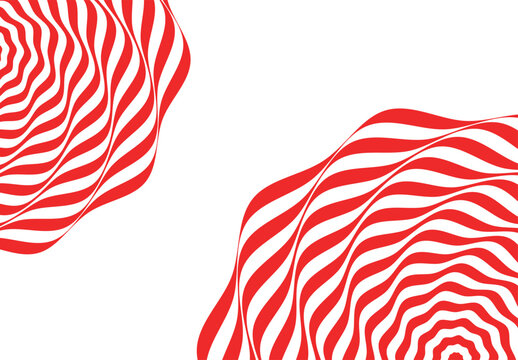 Abstract red and white hypnotic wavy lines pattern background with circular psychedelic distortion and optical illusion design elements
