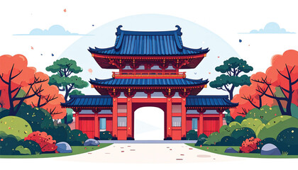 Obraz premium Chinese traditional architecture red gate.
