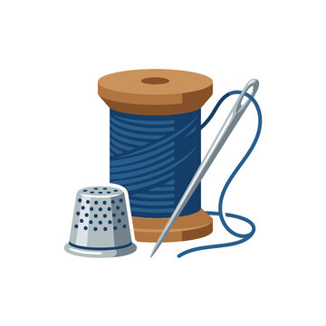 This sewing kit includes thread, spool, needle and thimble