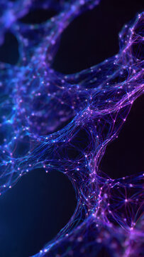 Abstract glowing purple and blue neural network concept with interconnected nodes