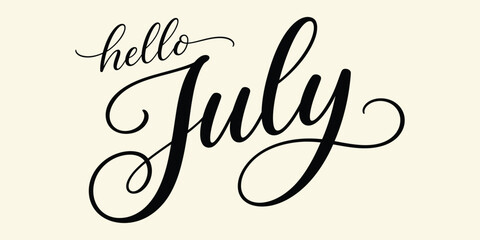 Elegant calligraphy 'hello july' text design for summer greetings and calendar art © Habiba