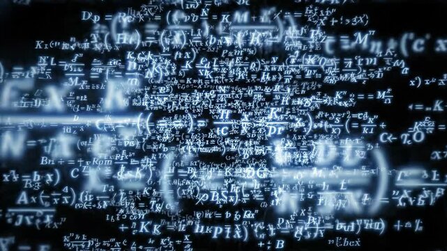 Dynamic Visual Representation of Mathematical Equations and Symbols Exploring Complexity and Abstract Background in Science and Physics