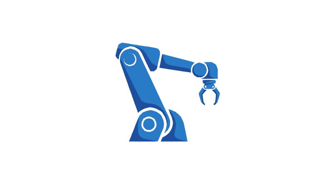 Partial flat illustration of a bright blue articulated mechanical arm 