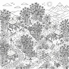 Obraz premium Traditional Village in Tropical Mountains.