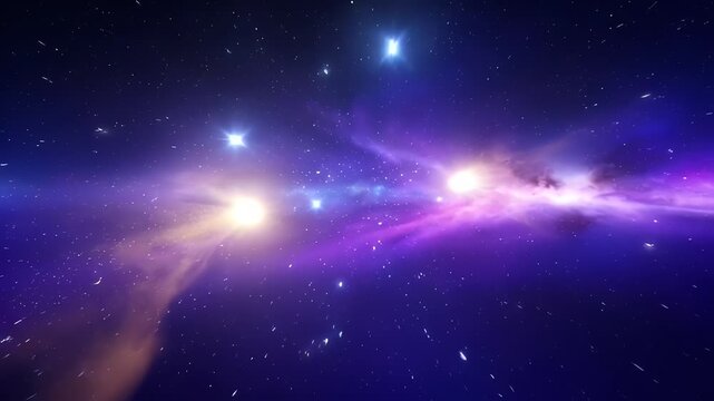 Cinematic journey through a deep purple space background with stars