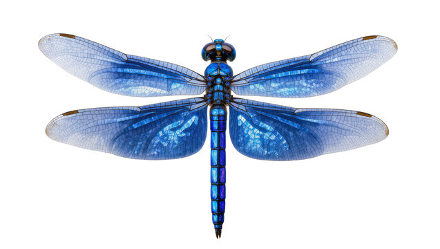 Vibrant blue dragonfly with iridescent wings detailed body, isolated on transparent background