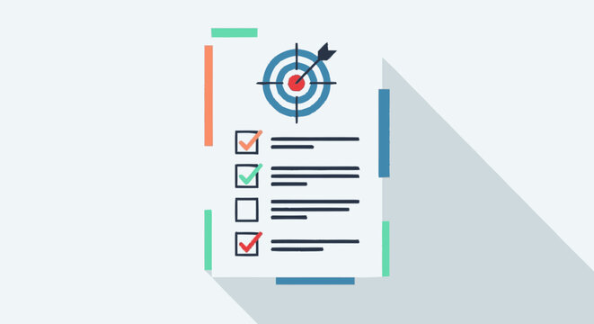 Partial minimalist flat illustration of a checklist with square checkb