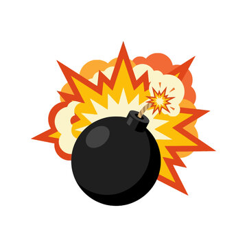 A cartoon explosive bomb bursts with bright comic style