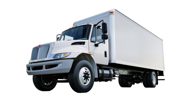 White box truck with large cargo container, isolated on transparent background