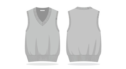 Naklejka premium Grey Knitted Sleeveless Sweater Vest Fashion Technical Flat Sketch for Apparel Mockup Front and Back View